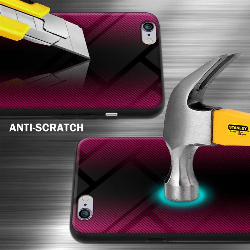 Cadorabo Hülle kompatibel mit Apple iPhone 6 PLUS / 6S PLUS - Streifen Optik Schutzhülle aus Tempered Glas und TPU Silikon