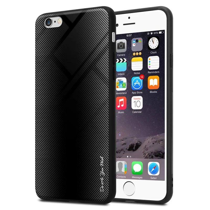 Cadorabo Hülle kompatibel mit Apple iPhone 6 / 6S - Streifen Optik Schutzhülle aus Tempered Glas und TPU Silikon