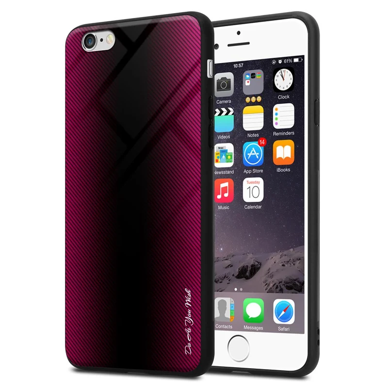 Cadorabo Hülle kompatibel mit Apple iPhone 6 / 6S - Streifen Optik Schutzhülle aus Tempered Glas und TPU Silikon