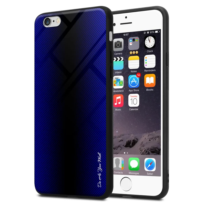 Cadorabo Hülle kompatibel mit Apple iPhone 6 / 6S - Streifen Optik Schutzhülle aus Tempered Glas und TPU Silikon