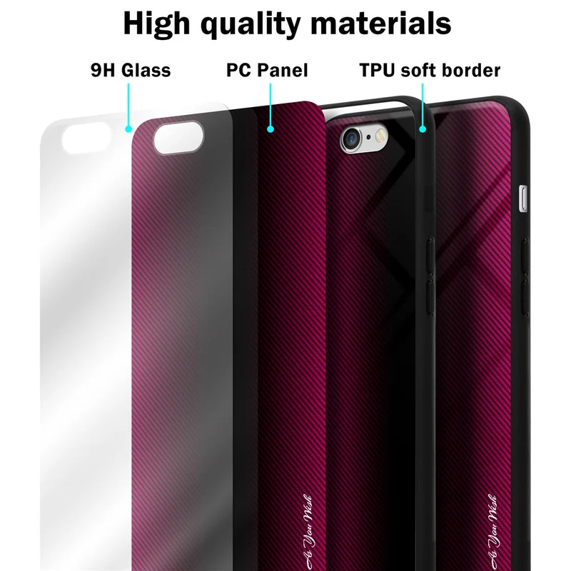 Cadorabo Hülle kompatibel mit Apple iPhone 6 / 6S - Streifen Optik Schutzhülle aus Tempered Glas und TPU Silikon