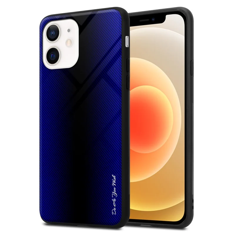 Cadorabo Hülle kompatibel mit Apple iPhone 12 MINI - Streifen Optik Schutzhülle aus Tempered Glas und TPU Silikon