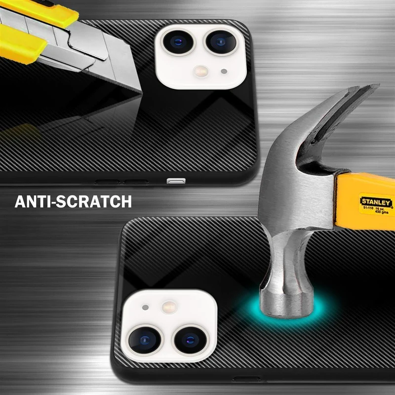 Cadorabo Hülle kompatibel mit Apple iPhone 12 MINI - Streifen Optik Schutzhülle aus Tempered Glas und TPU Silikon
