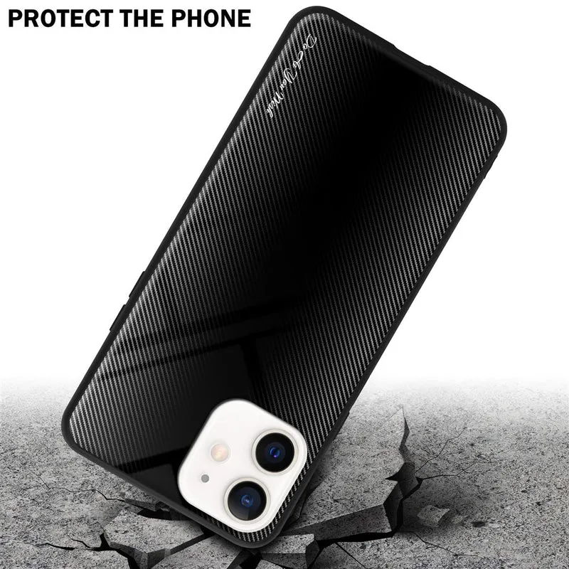 Cadorabo Hülle kompatibel mit Apple iPhone 12 MINI - Streifen Optik Schutzhülle aus Tempered Glas und TPU Silikon