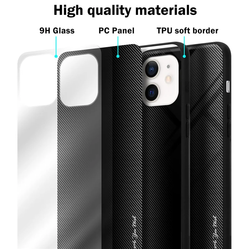 Cadorabo Hülle kompatibel mit Apple iPhone 12 MINI - Streifen Optik Schutzhülle aus Tempered Glas und TPU Silikon