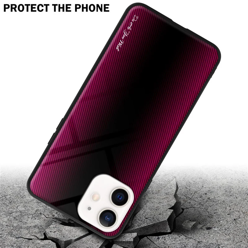 Cadorabo Hülle kompatibel mit Apple iPhone 12 MINI - Streifen Optik Schutzhülle aus Tempered Glas und TPU Silikon