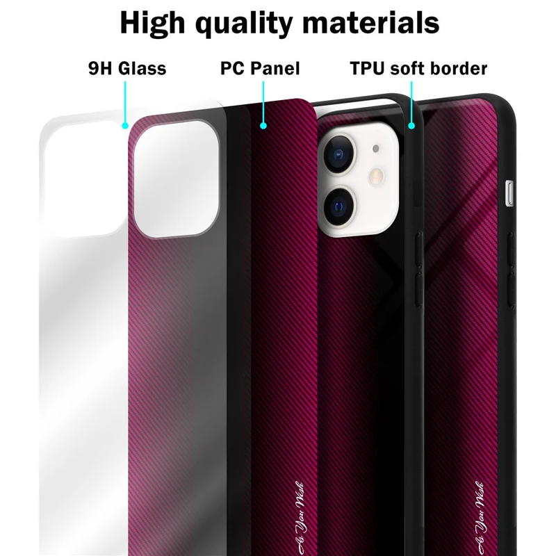Cadorabo Hülle kompatibel mit Apple iPhone 12 MINI - Streifen Optik Schutzhülle aus Tempered Glas und TPU Silikon