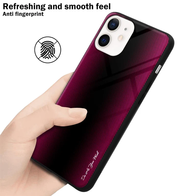 Cadorabo Hülle kompatibel mit Apple iPhone 12 MINI - Streifen Optik Schutzhülle aus Tempered Glas und TPU Silikon