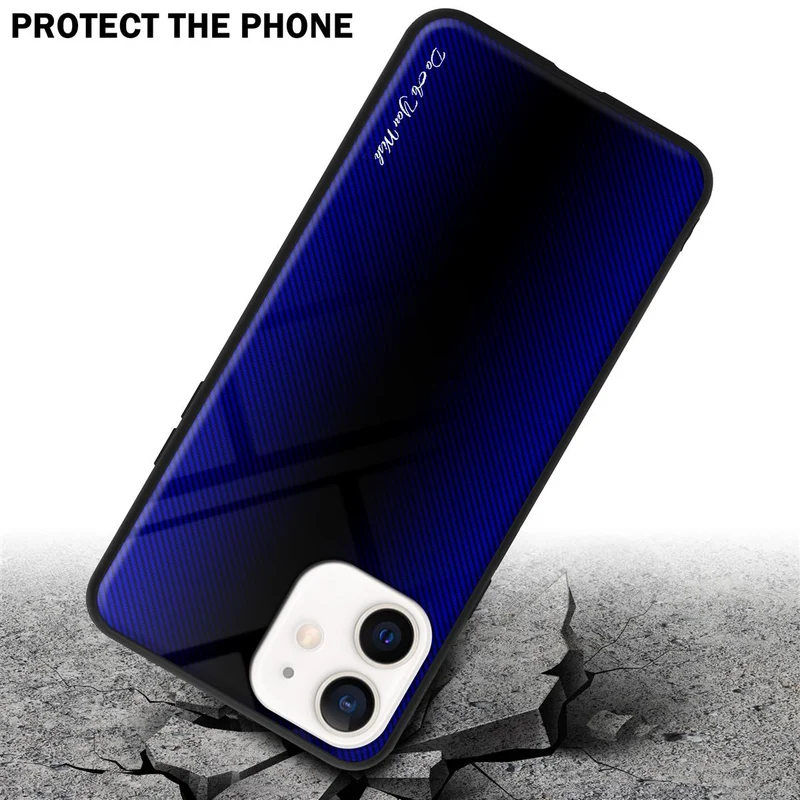 Cadorabo Hülle kompatibel mit Apple iPhone 12 MINI - Streifen Optik Schutzhülle aus Tempered Glas und TPU Silikon