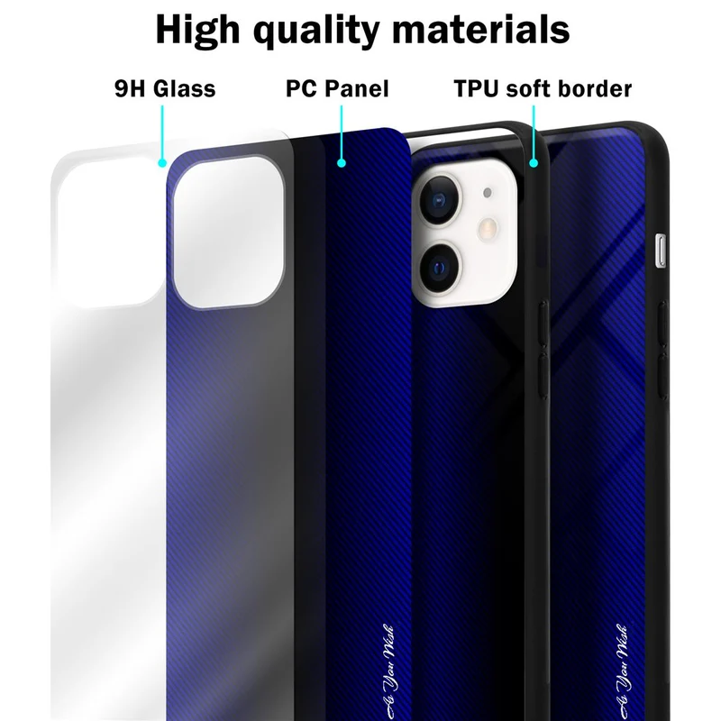 Cadorabo Hülle kompatibel mit Apple iPhone 12 MINI - Streifen Optik Schutzhülle aus Tempered Glas und TPU Silikon