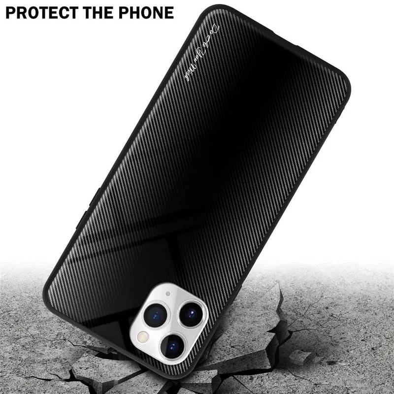 Cadorabo Hülle kompatibel mit Apple iPhone 11 PRO MAX - Streifen Optik Schutzhülle aus Tempered Glas und TPU Silikon