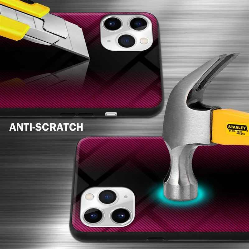 Cadorabo Hülle kompatibel mit Apple iPhone 11 PRO MAX - Streifen Optik Schutzhülle aus Tempered Glas und TPU Silikon