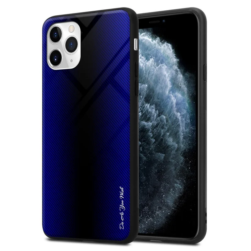Cadorabo Hülle kompatibel mit Apple iPhone 11 PRO - Streifen Optik Schutzhülle aus Tempered Glas und TPU Silikon