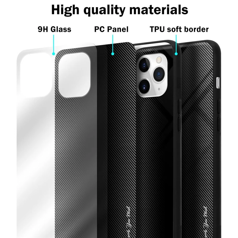 Cadorabo Hülle kompatibel mit Apple iPhone 11 PRO - Streifen Optik Schutzhülle aus Tempered Glas und TPU Silikon