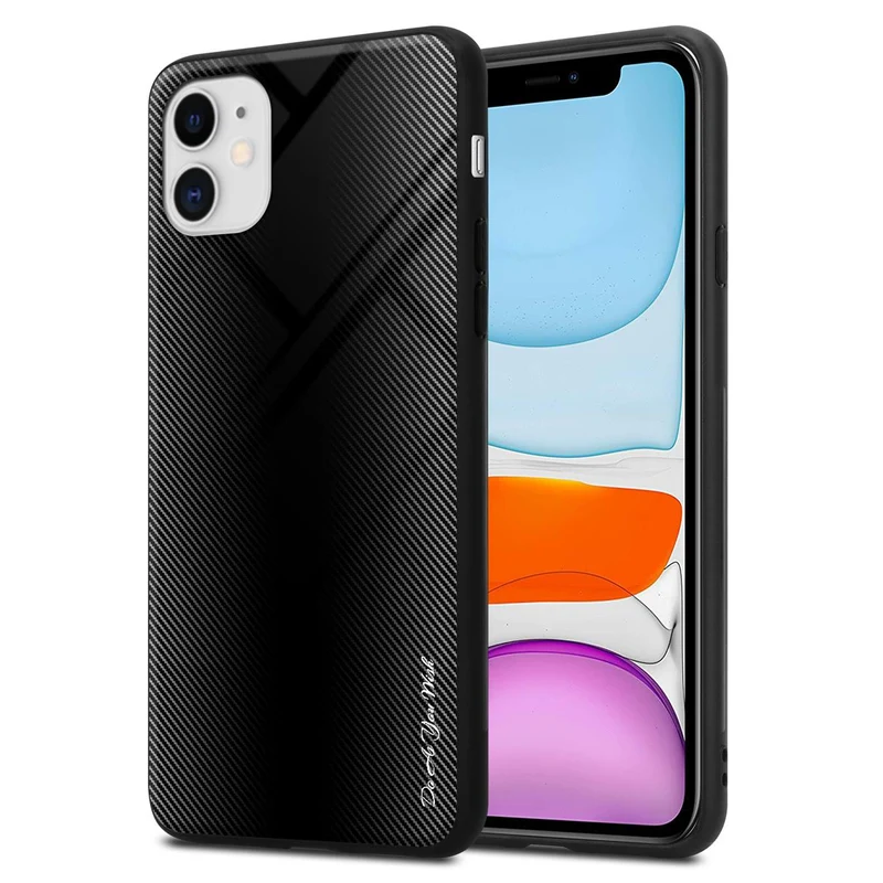 Cadorabo Hülle kompatibel mit Apple iPhone 11 - Streifen Optik Schutzhülle aus Tempered Glas und TPU Silikon