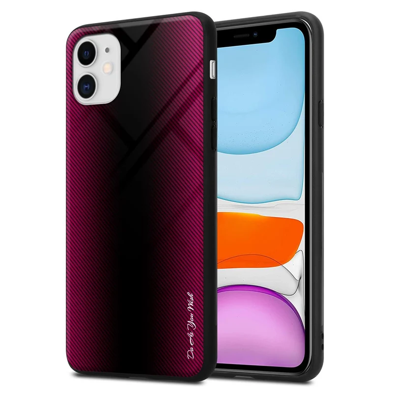 Cadorabo Hülle kompatibel mit Apple iPhone 11 - Streifen Optik Schutzhülle aus Tempered Glas und TPU Silikon