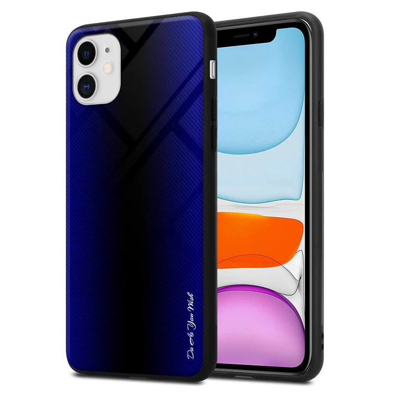 Cadorabo Hülle kompatibel mit Apple iPhone 11 - Streifen Optik Schutzhülle aus Tempered Glas und TPU Silikon