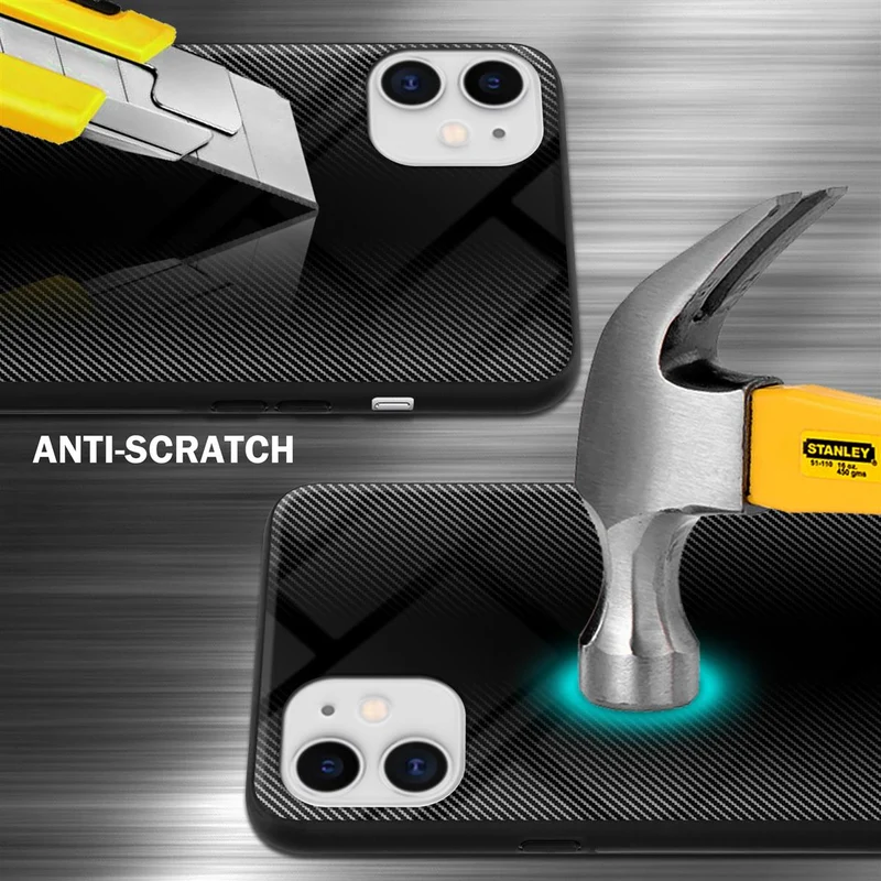 Cadorabo Hülle kompatibel mit Apple iPhone 11 - Streifen Optik Schutzhülle aus Tempered Glas und TPU Silikon