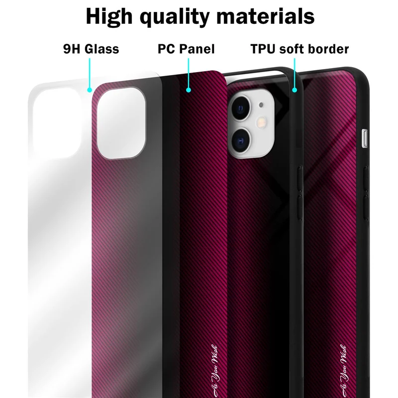 Cadorabo Hülle kompatibel mit Apple iPhone 11 - Streifen Optik Schutzhülle aus Tempered Glas und TPU Silikon