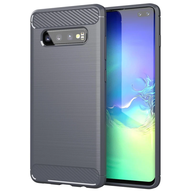 Cadorabo Hülle für Samsung Galaxy S10 PLUS Schutzhülle aus flexiblem TPU Silikon in Edelstahl-Karbonfaser Optik