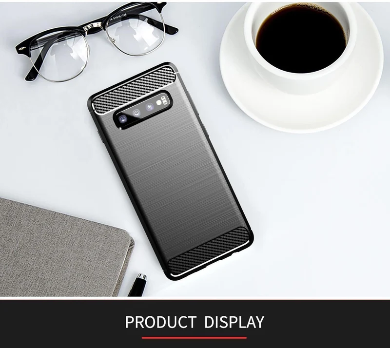 Cadorabo Hülle für Samsung Galaxy S10 PLUS Schutzhülle aus flexiblem TPU Silikon in Edelstahl-Karbonfaser Optik