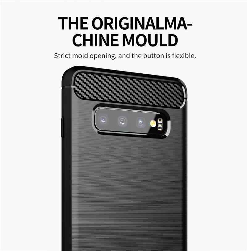 Cadorabo Hülle für Samsung Galaxy S10 PLUS Schutzhülle aus flexiblem TPU Silikon in Edelstahl-Karbonfaser Optik