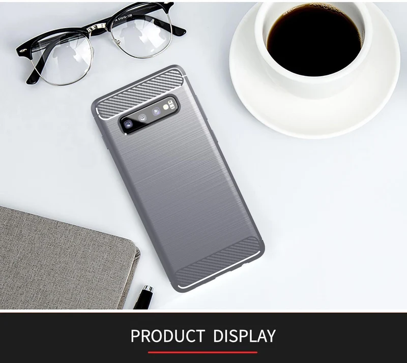 Cadorabo Hülle für Samsung Galaxy S10 PLUS Schutzhülle aus flexiblem TPU Silikon in Edelstahl-Karbonfaser Optik