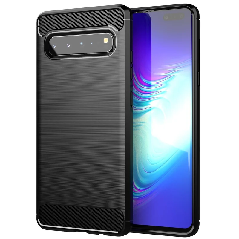 Cadorabo Hülle für Samsung Galaxy S10 5G Schutzhülle aus flexiblem TPU Silikon in Edelstahl-Karbonfaser Optik