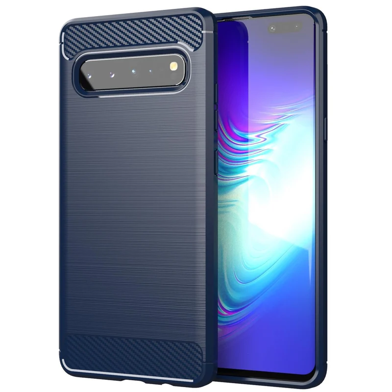 Cadorabo Hülle für Samsung Galaxy S10 5G Schutzhülle aus flexiblem TPU Silikon in Edelstahl-Karbonfaser Optik