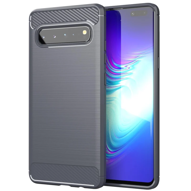 Cadorabo Hülle für Samsung Galaxy S10 5G Schutzhülle aus flexiblem TPU Silikon in Edelstahl-Karbonfaser Optik