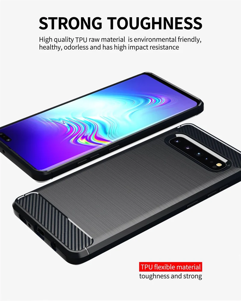 Cadorabo Hülle für Samsung Galaxy S10 5G Schutzhülle aus flexiblem TPU Silikon in Edelstahl-Karbonfaser Optik