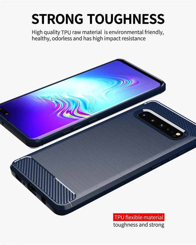 Cadorabo Hülle für Samsung Galaxy S10 5G Schutzhülle aus flexiblem TPU Silikon in Edelstahl-Karbonfaser Optik
