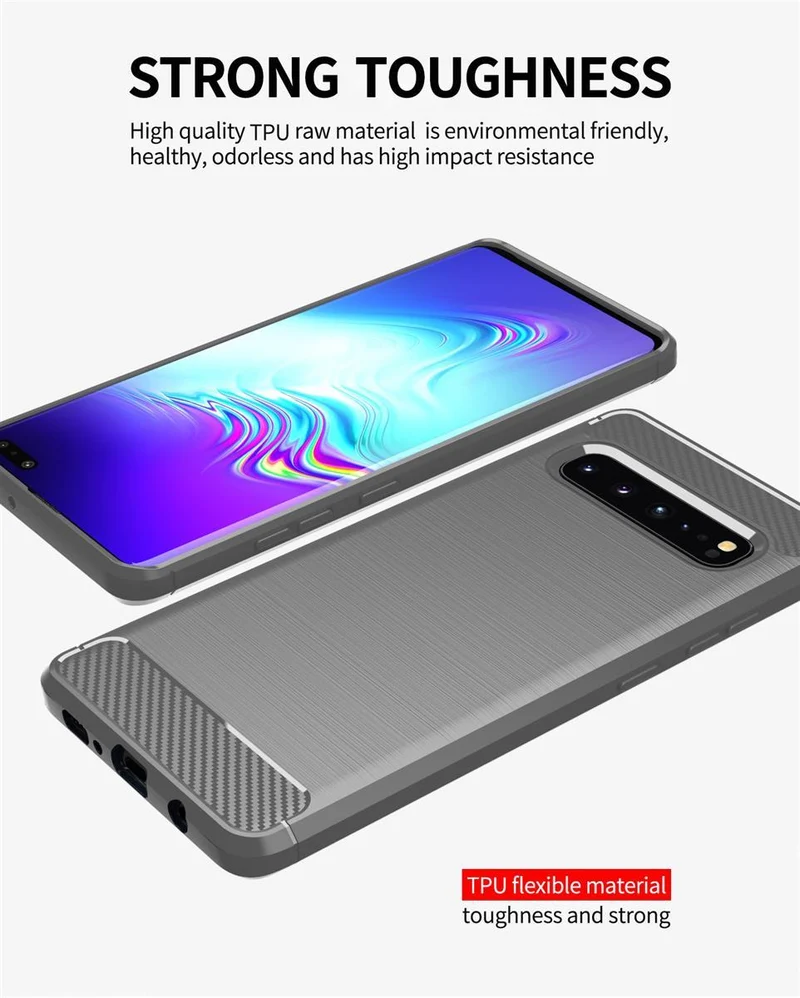 Cadorabo Hülle für Samsung Galaxy S10 5G Schutzhülle aus flexiblem TPU Silikon in Edelstahl-Karbonfaser Optik