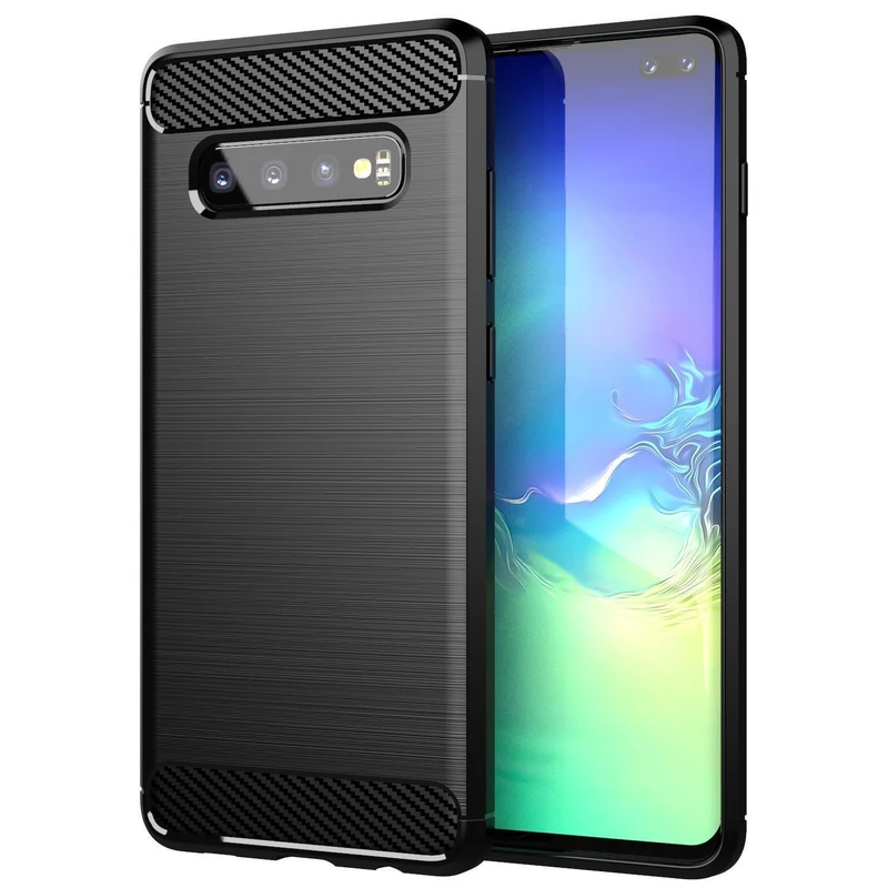 Cadorabo Hülle für Samsung Galaxy S10 4G Schutzhülle aus flexiblem TPU Silikon in Edelstahl-Karbonfaser Optik