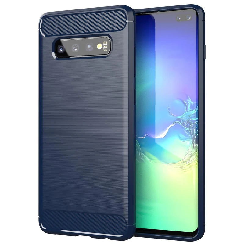 Cadorabo Hülle für Samsung Galaxy S10 4G Schutzhülle aus flexiblem TPU Silikon in Edelstahl-Karbonfaser Optik