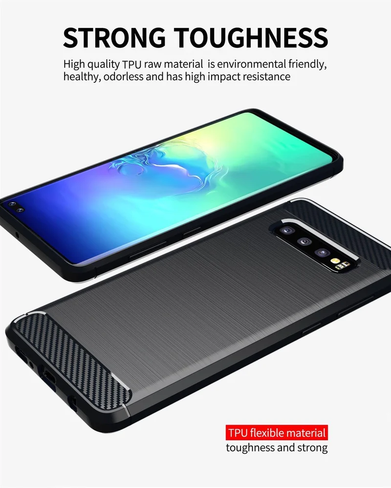 Cadorabo Hülle für Samsung Galaxy S10 4G Schutzhülle aus flexiblem TPU Silikon in Edelstahl-Karbonfaser Optik
