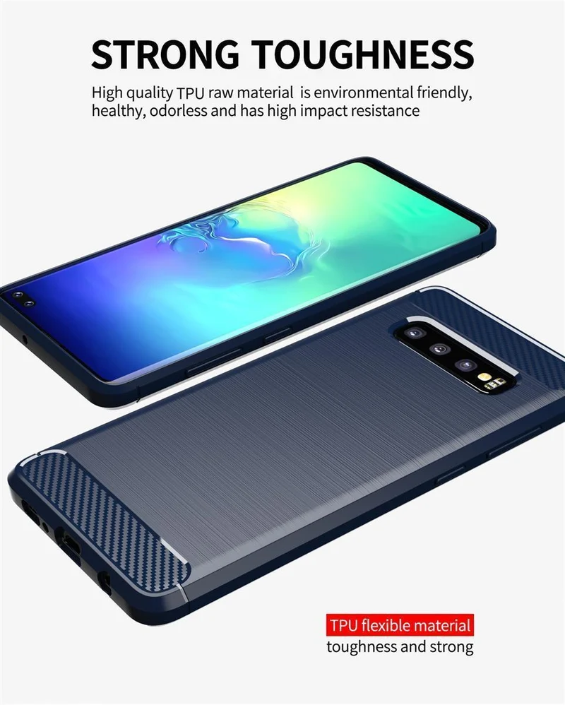 Cadorabo Hülle für Samsung Galaxy S10 4G Schutzhülle aus flexiblem TPU Silikon in Edelstahl-Karbonfaser Optik