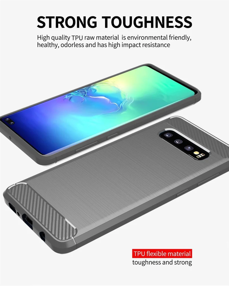 Cadorabo Hülle für Samsung Galaxy S10 4G Schutzhülle aus flexiblem TPU Silikon in Edelstahl-Karbonfaser Optik
