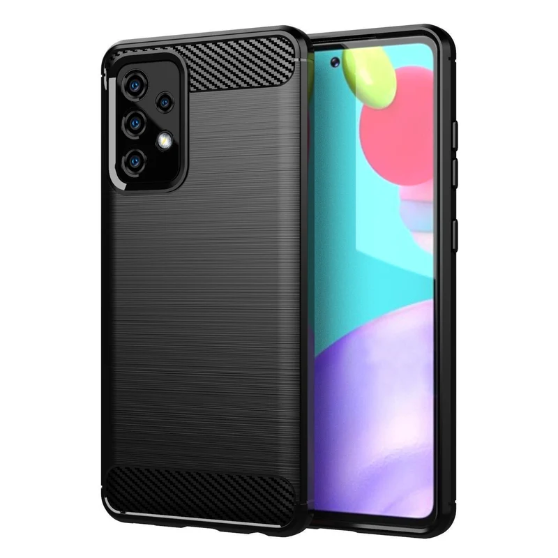 Cadorabo Hülle für Samsung Galaxy A72 4G / 5G Schutzhülle aus flexiblem TPU Silikon in Edelstahl-Karbonfaser Optik