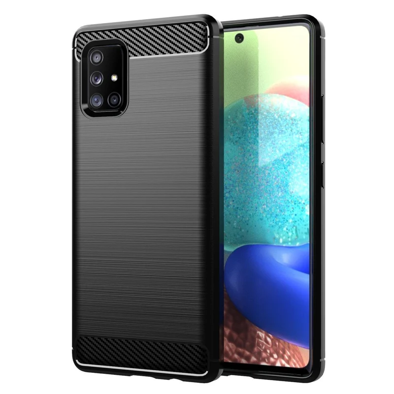 Cadorabo Hülle für Samsung Galaxy A71 5G Schutzhülle aus flexiblem TPU Silikon in Edelstahl-Karbonfaser Optik