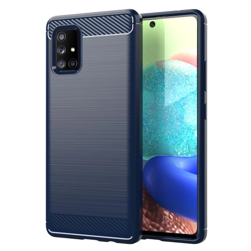 Cadorabo Hülle für Samsung Galaxy A71 5G Schutzhülle aus flexiblem TPU Silikon in Edelstahl-Karbonfaser Optik