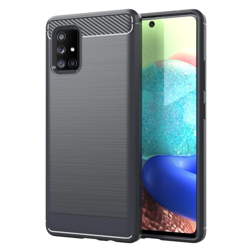 Cadorabo Hülle für Samsung Galaxy A71 5G Schutzhülle aus flexiblem TPU Silikon in Edelstahl-Karbonfaser Optik