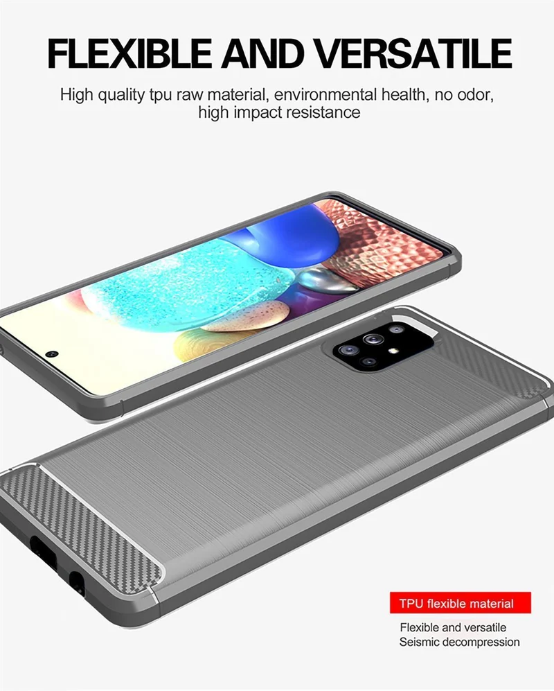 Cadorabo Hülle für Samsung Galaxy A71 5G Schutzhülle aus flexiblem TPU Silikon in Edelstahl-Karbonfaser Optik