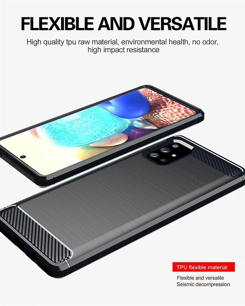 Cadorabo Hülle für Samsung Galaxy A71 4G Schutzhülle aus flexiblem TPU Silikon in Edelstahl-Karbonfaser Optik