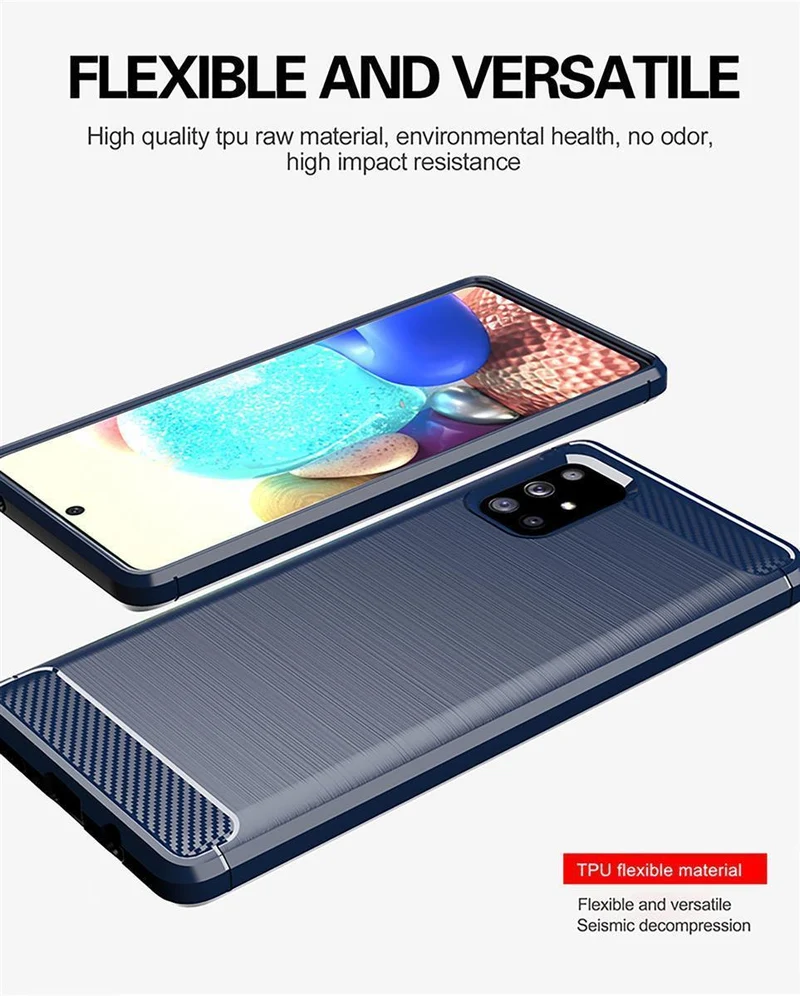 Cadorabo Hülle für Samsung Galaxy A71 4G Schutzhülle aus flexiblem TPU Silikon in Edelstahl-Karbonfaser Optik