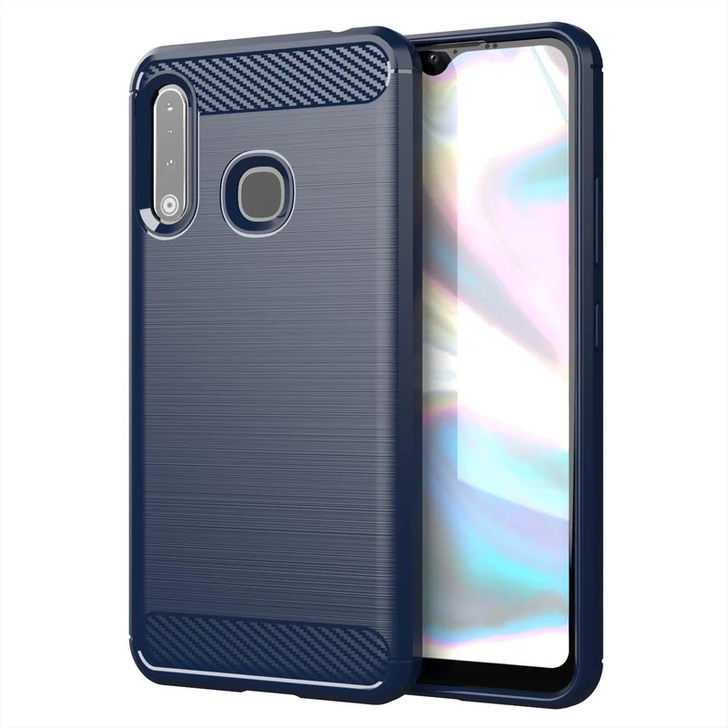 Cadorabo Hülle für Samsung Galaxy A70e Schutzhülle aus flexiblem TPU Silikon in Edelstahl-Karbonfaser Optik