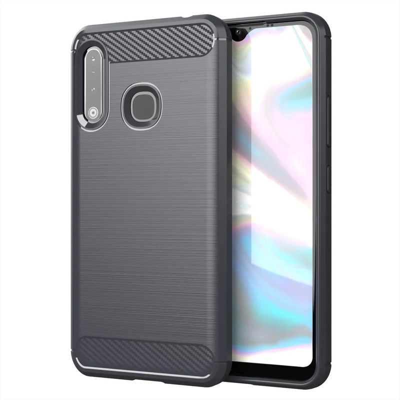 Cadorabo Hülle für Samsung Galaxy A70e Schutzhülle aus flexiblem TPU Silikon in Edelstahl-Karbonfaser Optik
