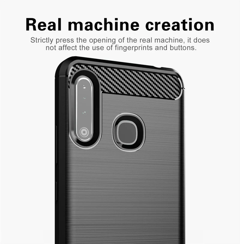 Cadorabo Hülle für Samsung Galaxy A70e Schutzhülle aus flexiblem TPU Silikon in Edelstahl-Karbonfaser Optik