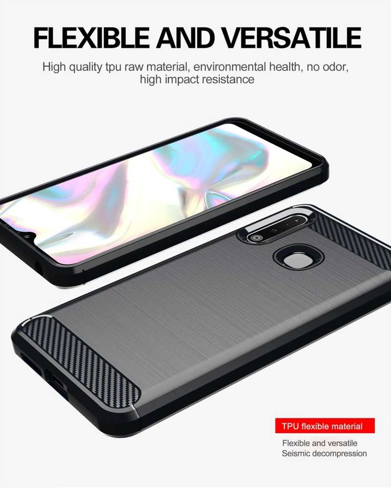 Cadorabo Hülle für Samsung Galaxy A70e Schutzhülle aus flexiblem TPU Silikon in Edelstahl-Karbonfaser Optik