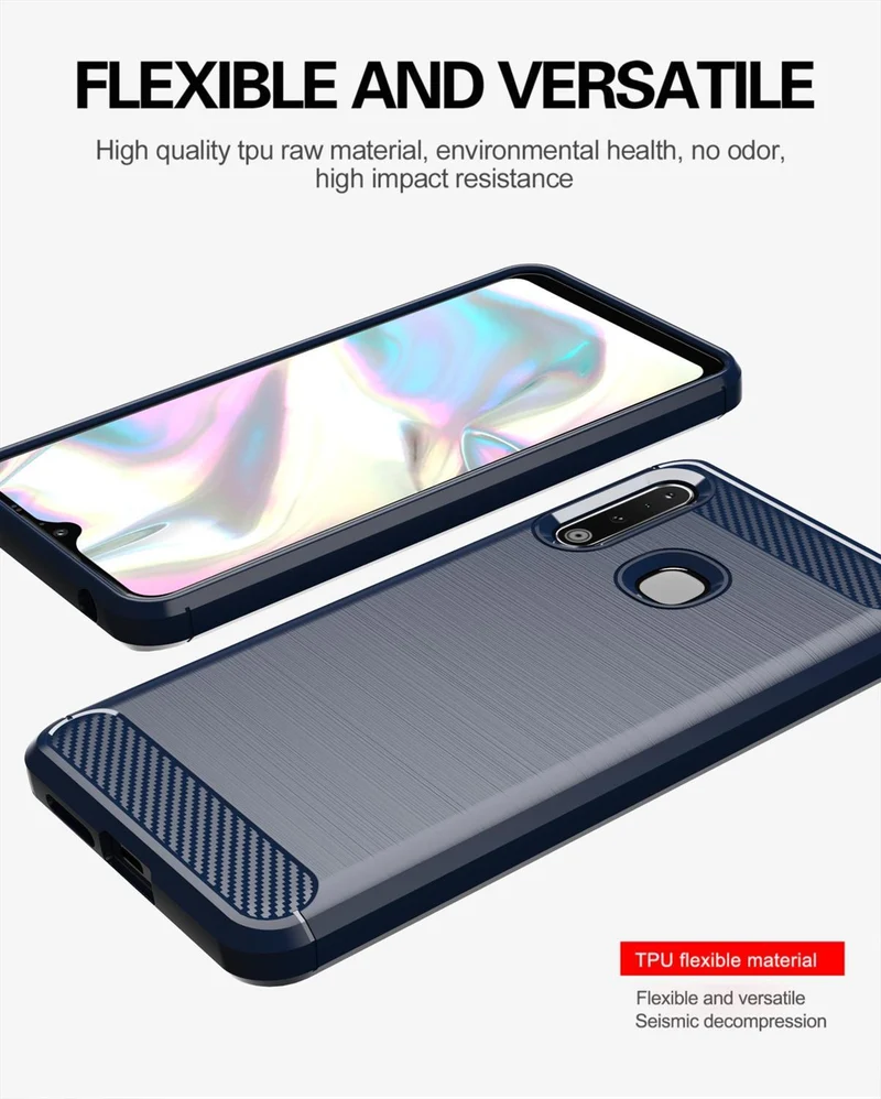 Cadorabo Hülle für Samsung Galaxy A70e Schutzhülle aus flexiblem TPU Silikon in Edelstahl-Karbonfaser Optik